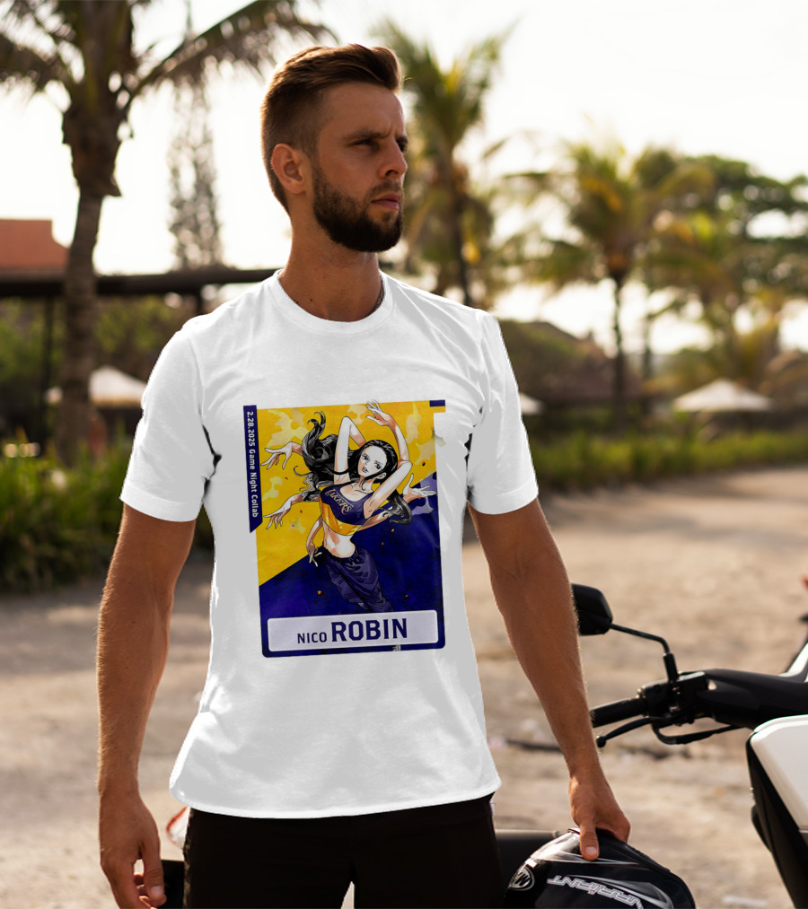 2025 Game Night Collab One Piece X Los Angeles Lakers Nico Robin T-Shirt