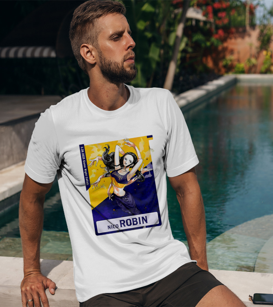 2025 Game Night Collab One Piece X Los Angeles Lakers Nico Robin T-Shirt