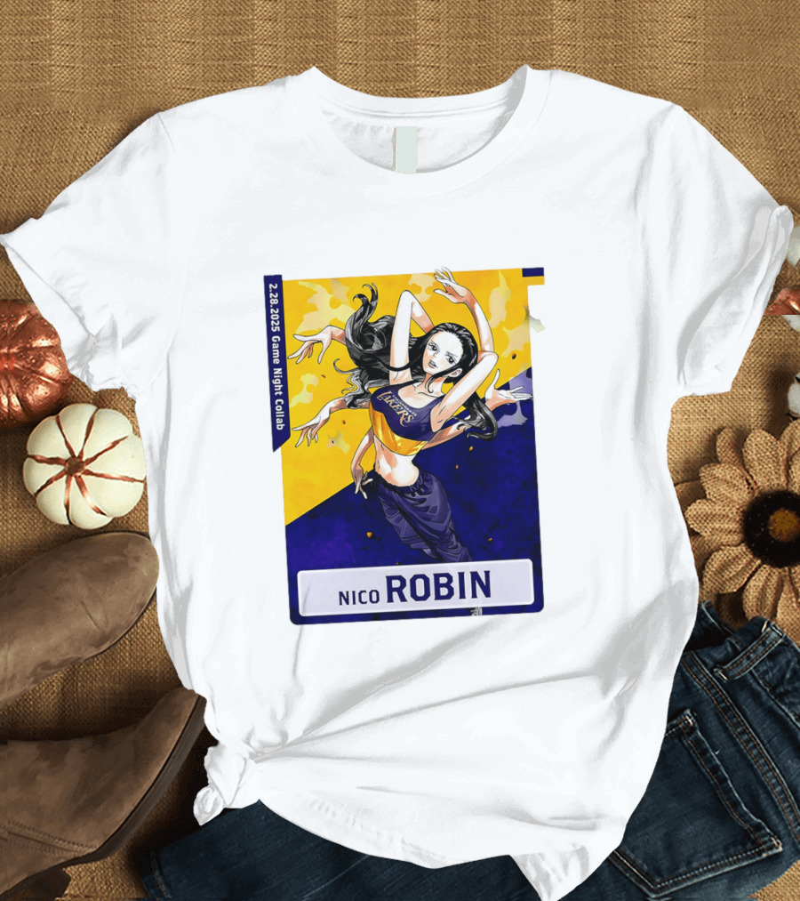 2025 Game Night Collab One Piece X Los Angeles Lakers Nico Robin T-Shirt
