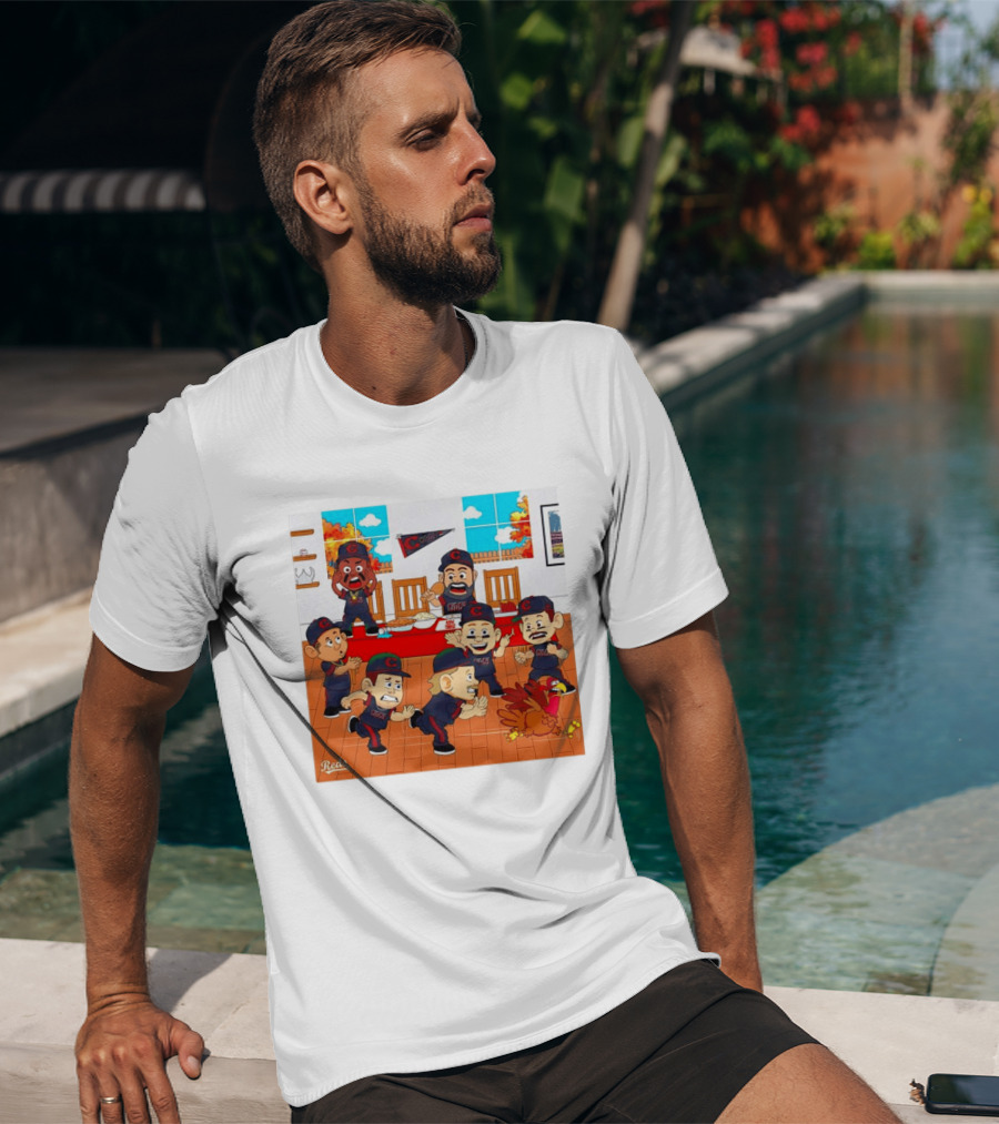 Cincinnati Reds Thanksgiving Chaos Cartoon Scene With Characters And Turkey T-Shirt