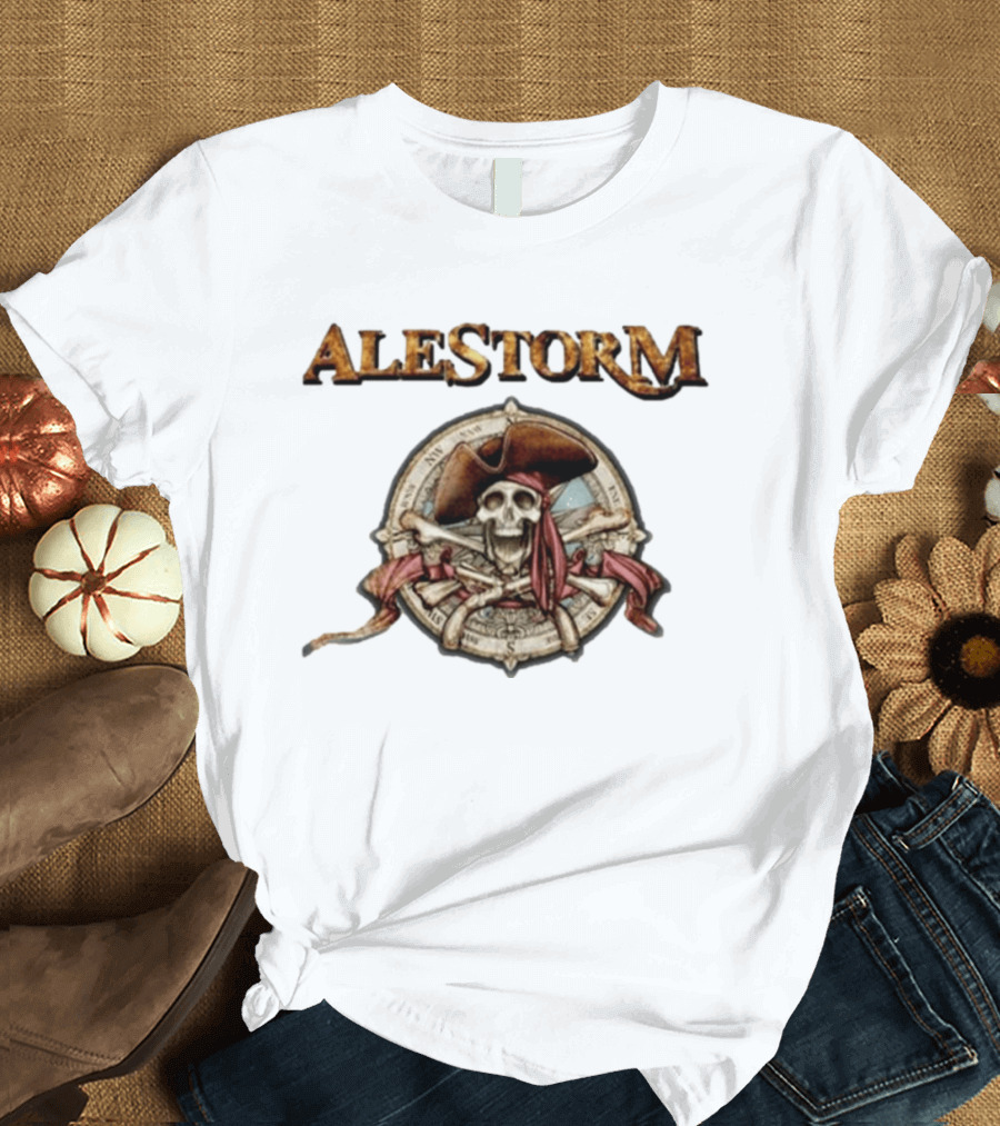 ALESTORM Pirate Skeleton Nautical Compass Skulls Crossbones T-Shirt