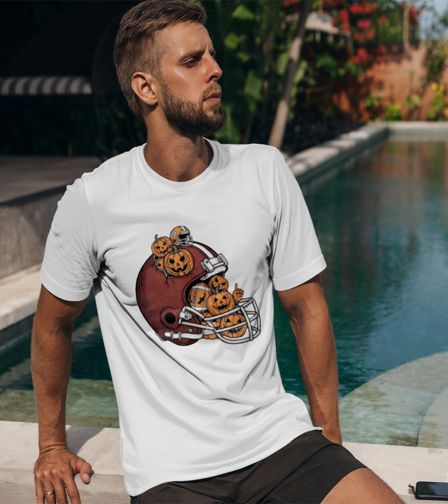 Cleveland Browns Halloween Pumpkin Football Helmet T-Shirt