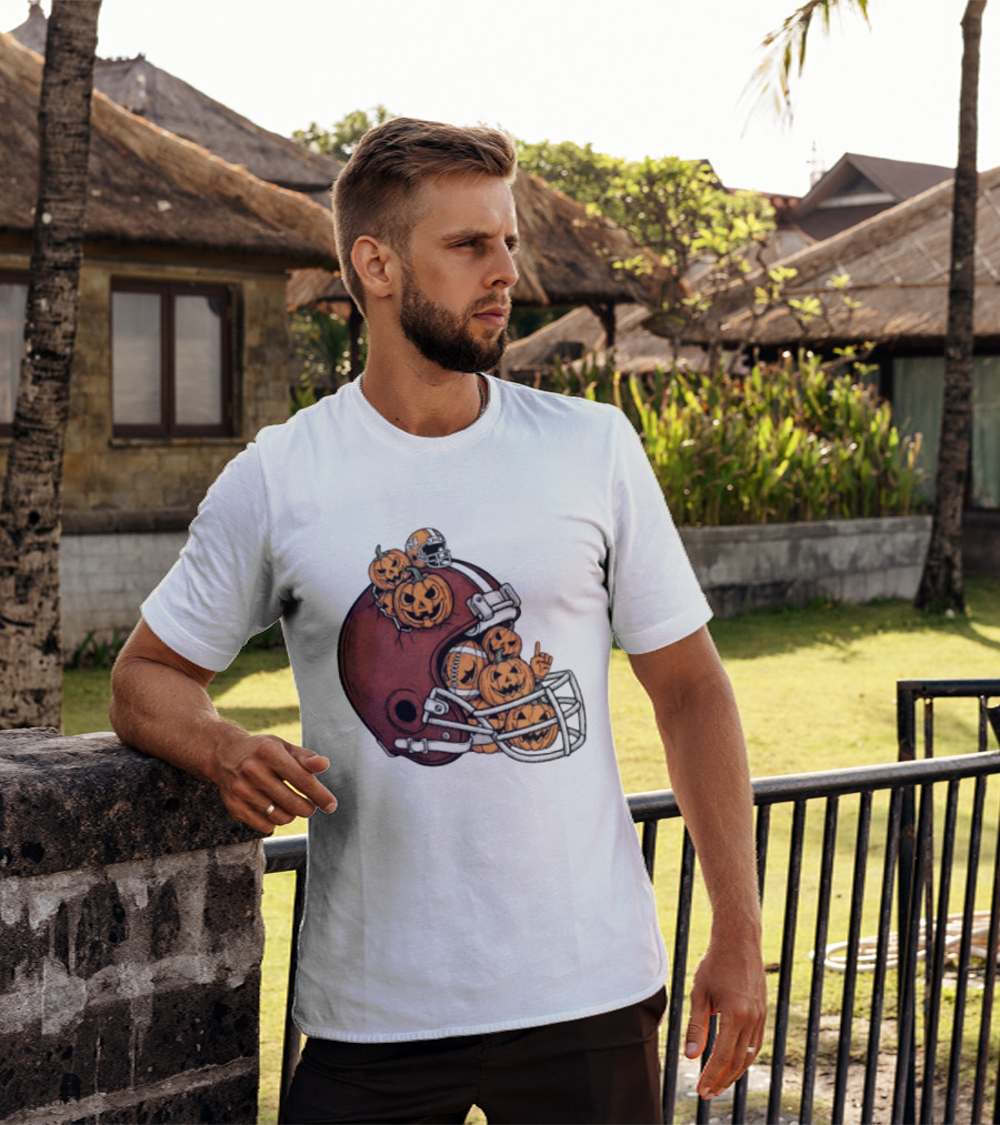 Cleveland Browns Halloween Pumpkin Football Helmet T-Shirt