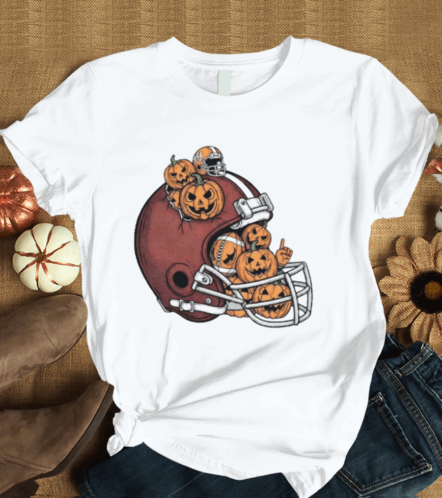 Cleveland Browns Halloween Pumpkin Football Helmet T-Shirt