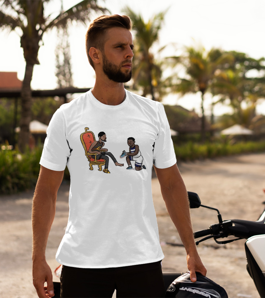 Anthony Edwards Kevin Durant Cartoon Shoe Fitting Basketball Scene T-Shirt