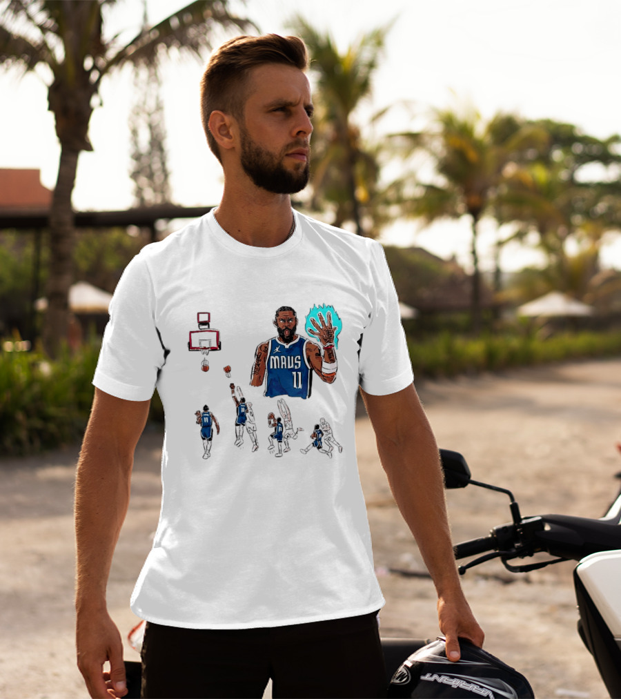 Dallas Mavericks Kyrie Irving Left Hand Hook Shot Game Winner Basketball Play Sequence T-Shirt