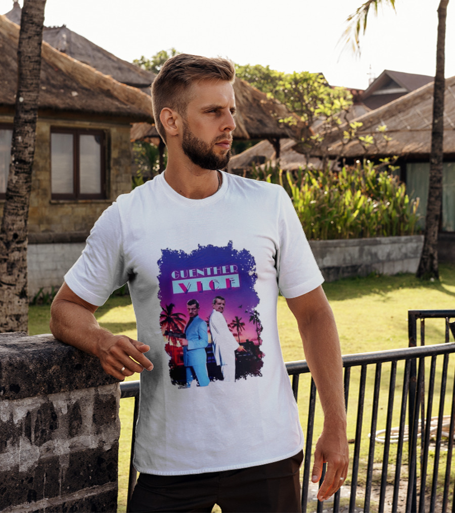 Guenther Vice 80s Retro Miami Style Palm Trees Sunset T-Shirt