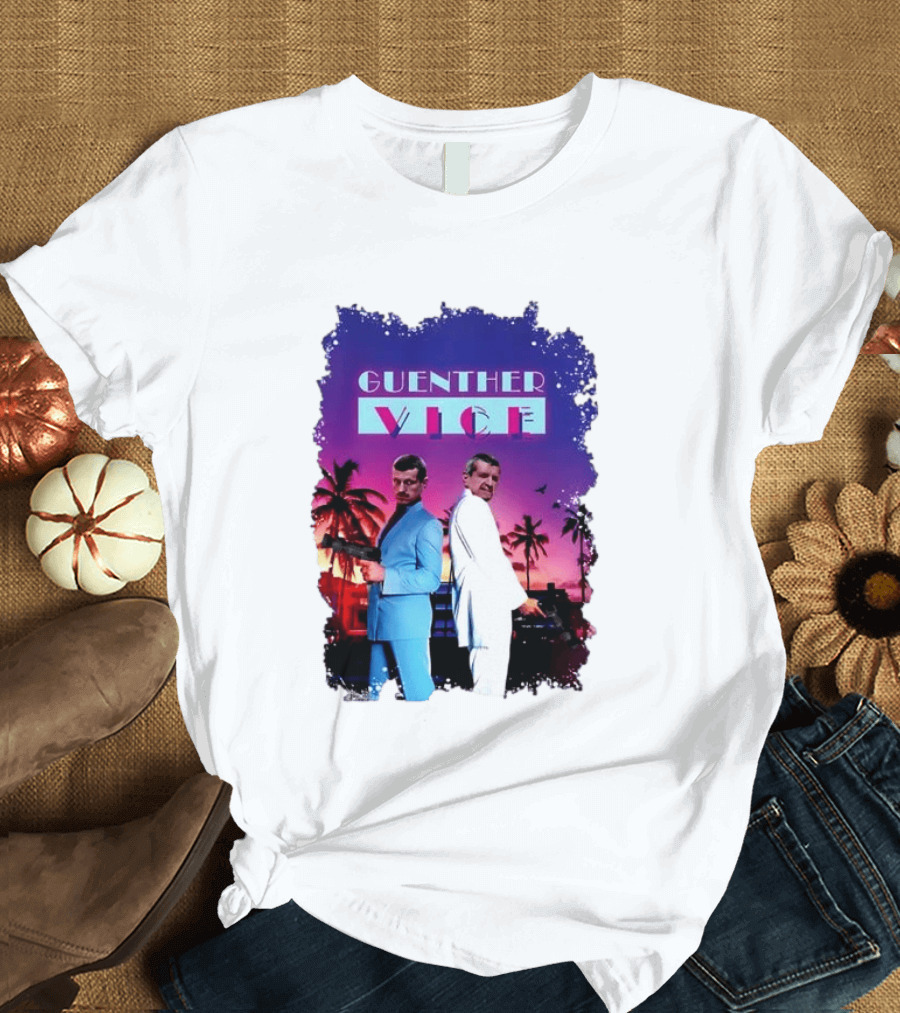 Guenther Vice 80s Retro Miami Style Palm Trees Sunset T-Shirt