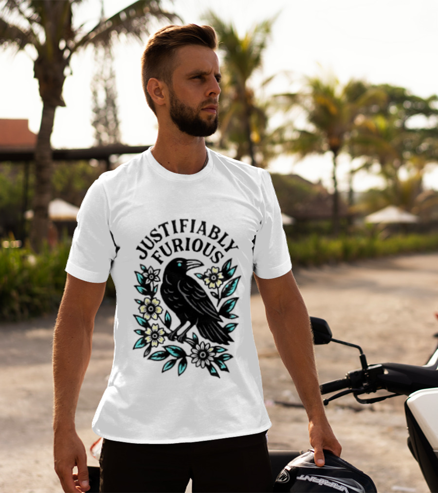 Justifiably Furious Bird With Floral Accents T-Shirt
