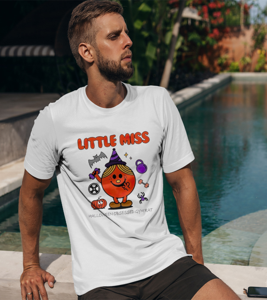 Little Miss Halloween Obsessed Gym Rat Witch With Pumpkins And Weights T-Shirt