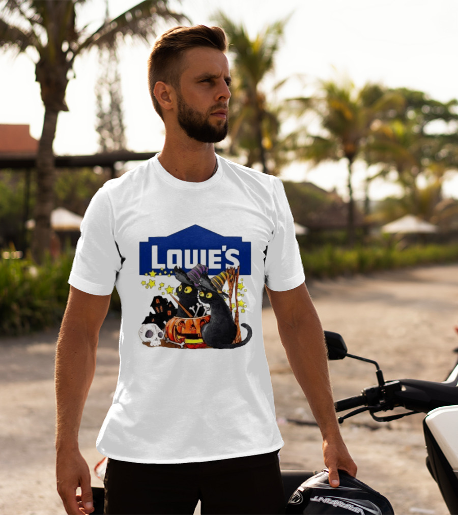 Louie's Witch Cats Halloween Pumpkins Skulls Stars T-Shirt