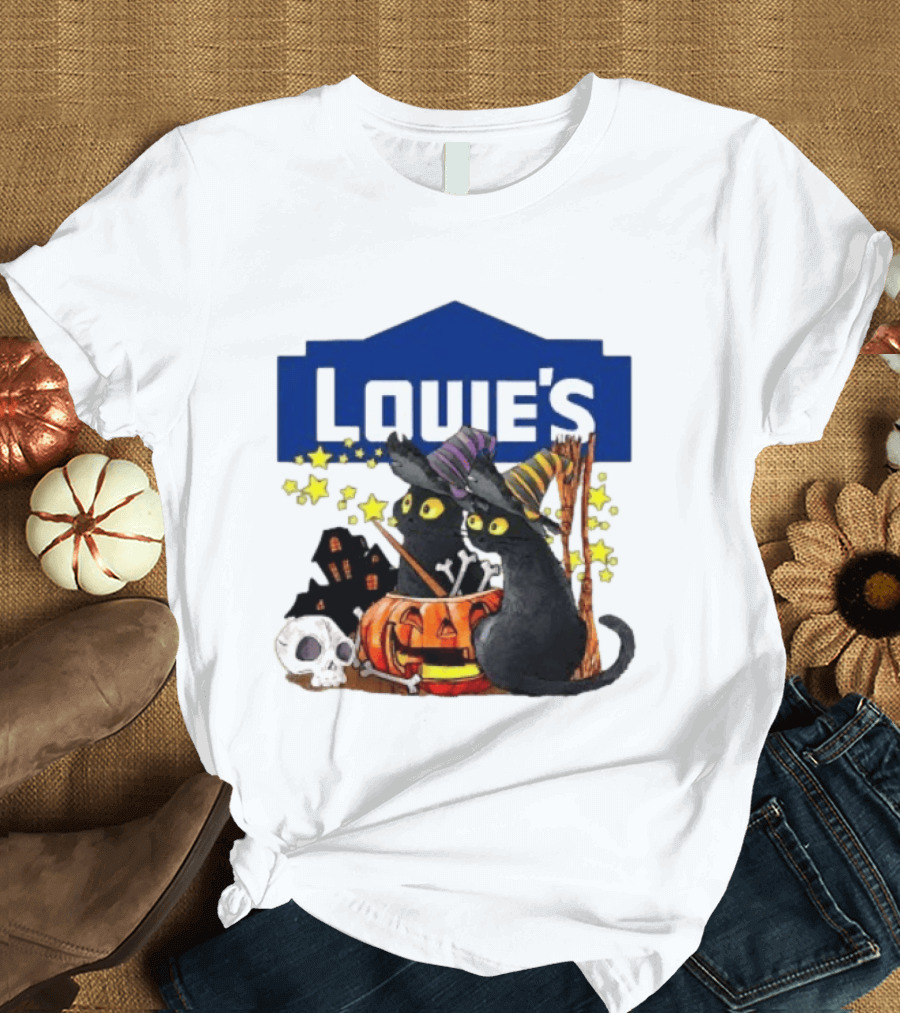 Louie's Witch Cats Halloween Pumpkins Skulls Stars T-Shirt