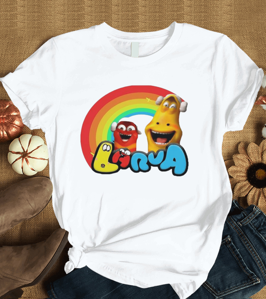 Larva Cartoon Characters With Rainbow T-Shirt