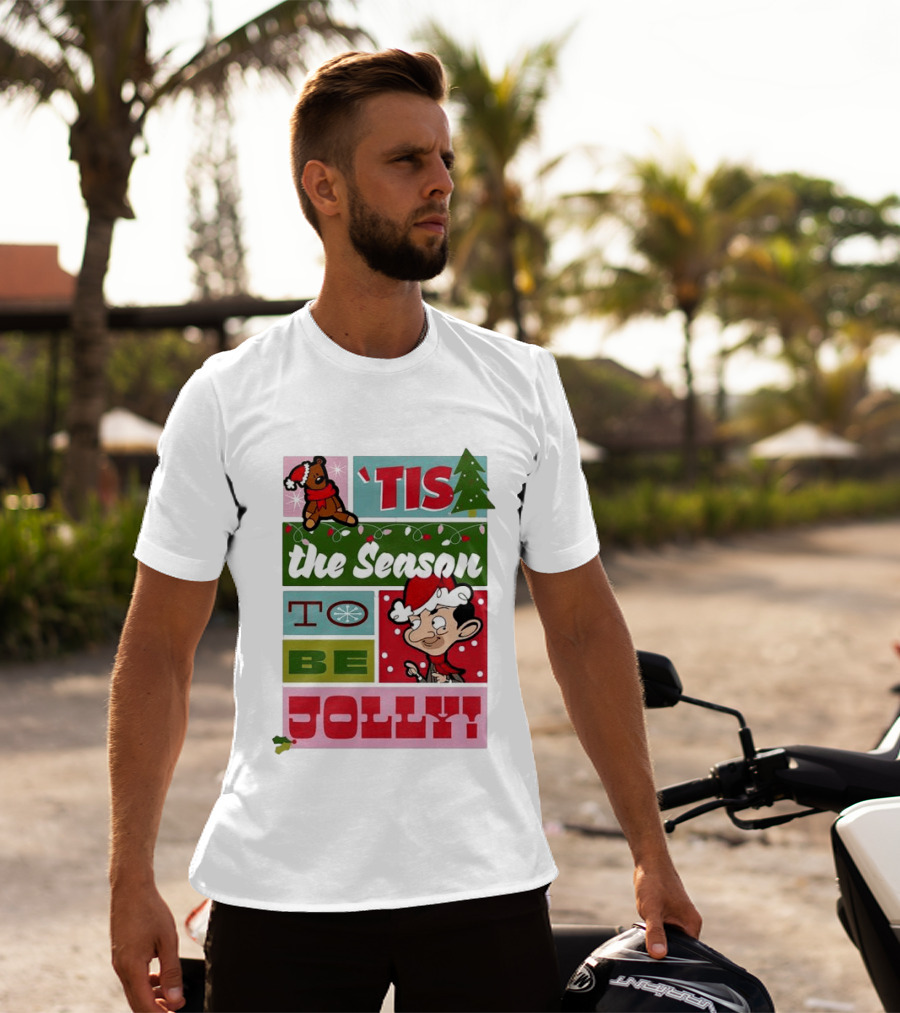 Mr Bean Tis The Season To Be Jolly Christmas Cartoon Santa Hat Fun T-Shirt