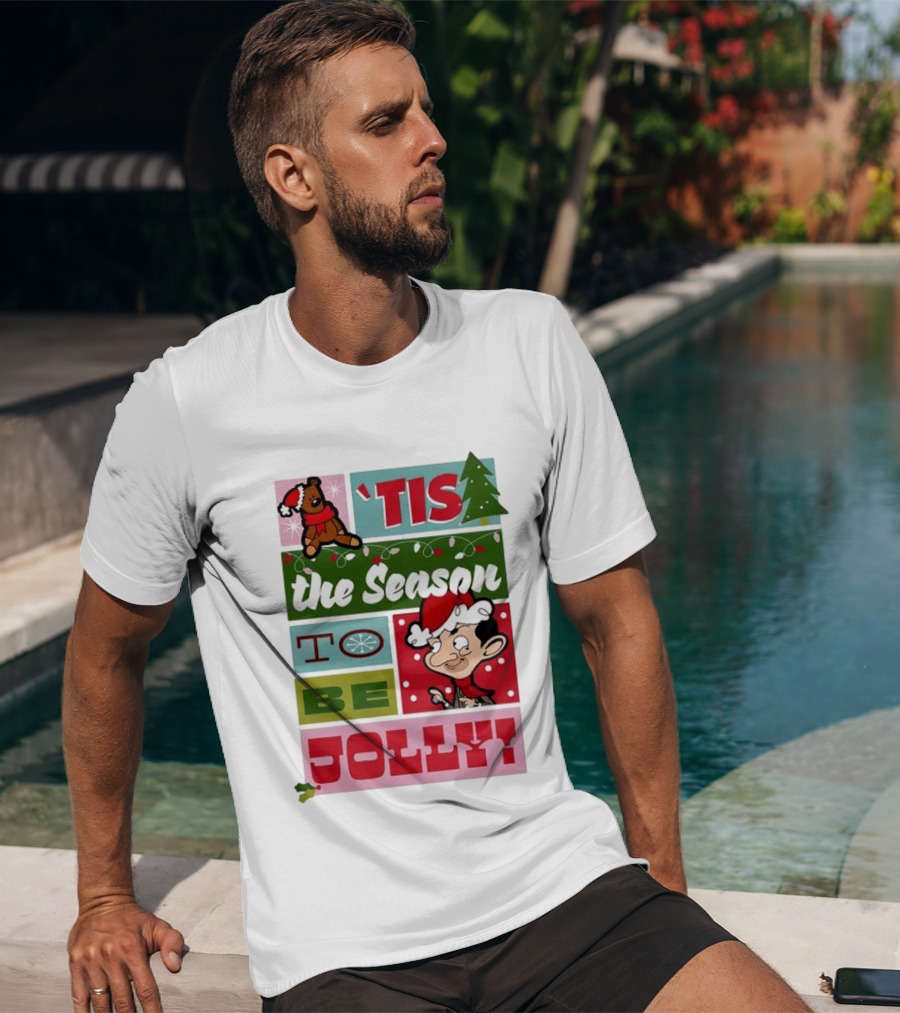 Mr Bean Tis The Season To Be Jolly Christmas Cartoon Santa Hat Fun T-Shirt