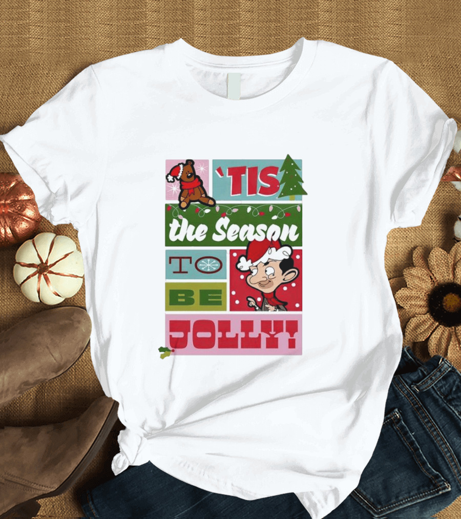 Mr Bean Tis The Season To Be Jolly Christmas Cartoon Santa Hat Fun T-Shirt
