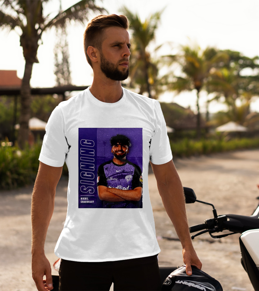 Nikhil Chaudhary Signing Hobart Hurricanes Cadbury BBL T-Shirt