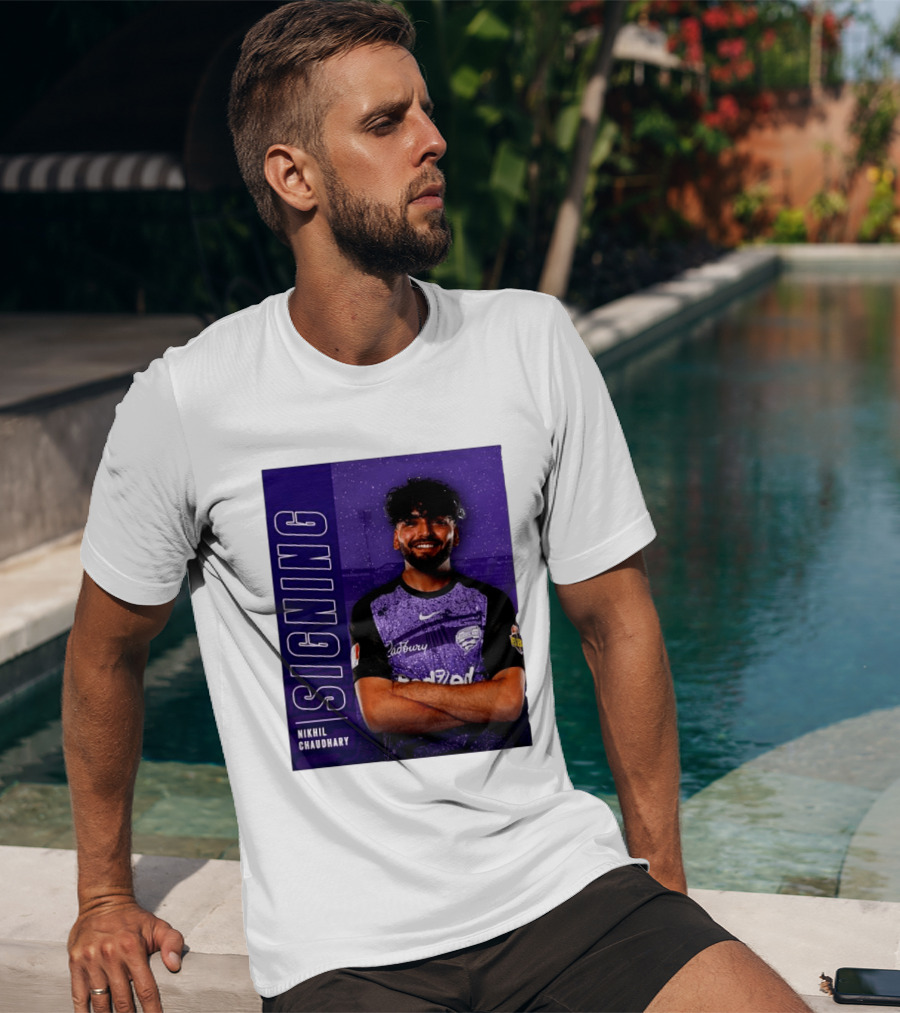 Nikhil Chaudhary Signing Hobart Hurricanes Cadbury BBL T-Shirt