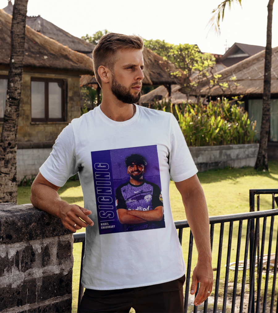 Nikhil Chaudhary Signing Hobart Hurricanes Cadbury BBL T-Shirt