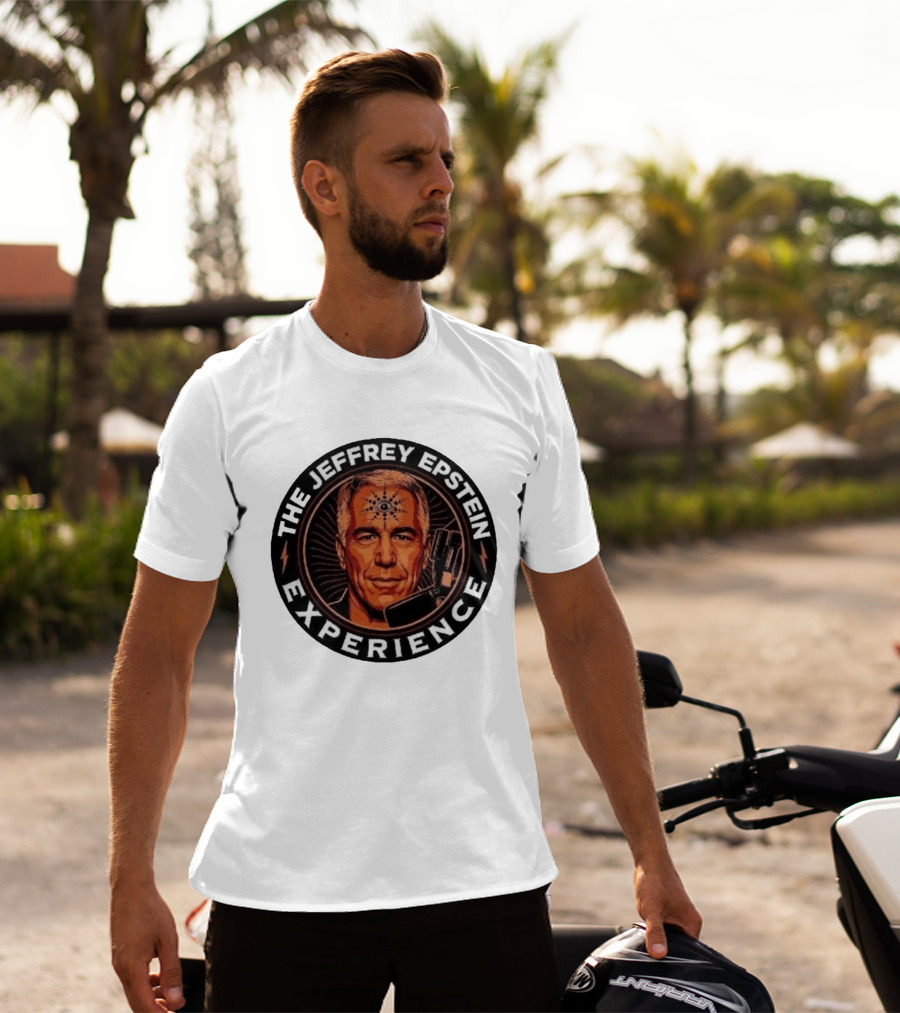 The Jeffrey Epstein Experience Meme Parody Headshot With Microphone And Psychedelic T-Shirt