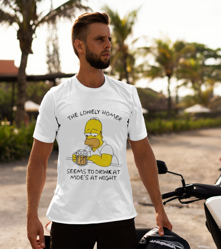 The Lonely Homer Drinking At Moe's Tavern Mood Nighttime Scene T-Shirt