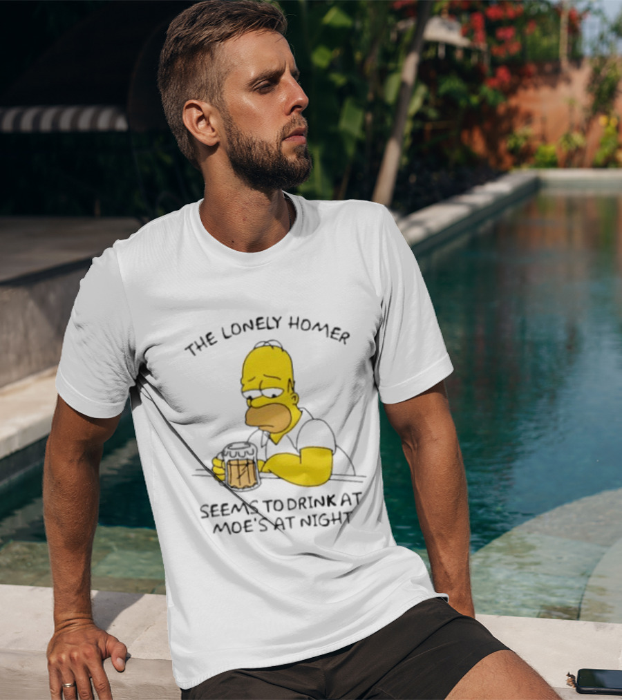 The Lonely Homer Drinking At Moe's Tavern Mood Nighttime Scene T-Shirt