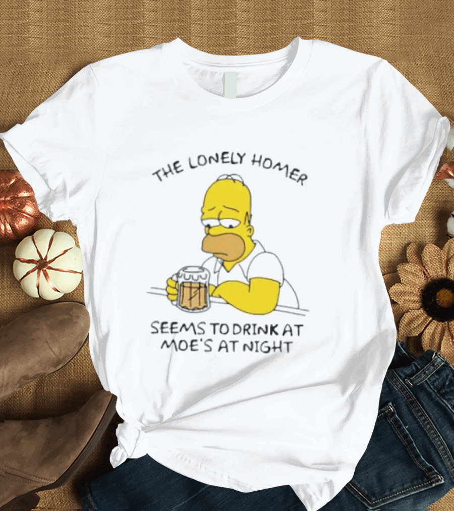The Lonely Homer Drinking At Moe's Tavern Mood Nighttime Scene T-Shirt