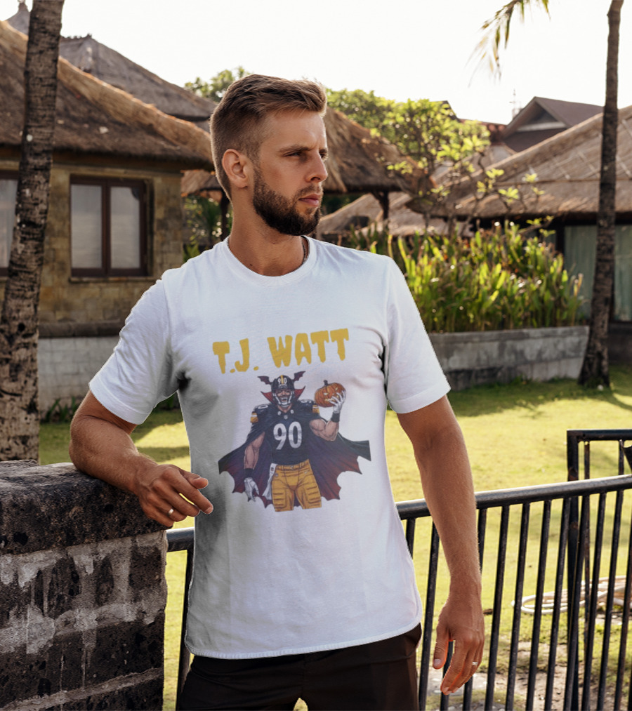 T.J. Watt Pittsburgh Steelers Halloween Dracula 90 Football Pumpkin T-Shirt