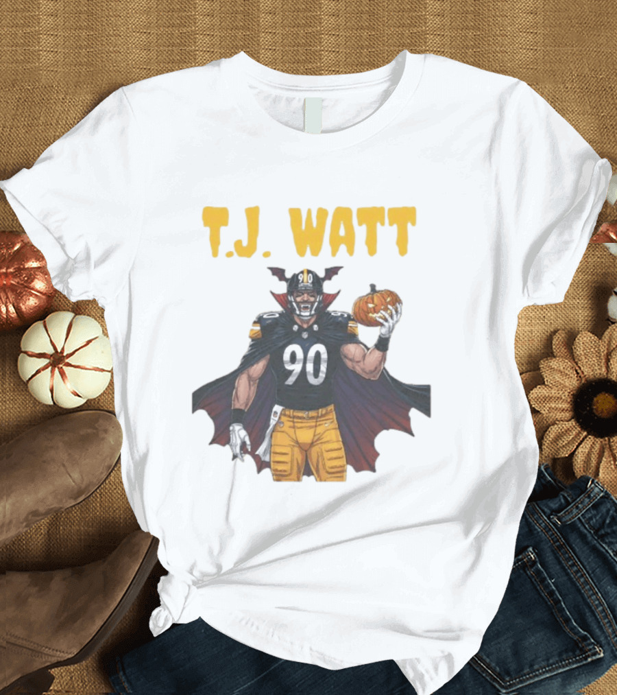 T.J. Watt Pittsburgh Steelers Halloween Dracula 90 Football Pumpkin T-Shirt