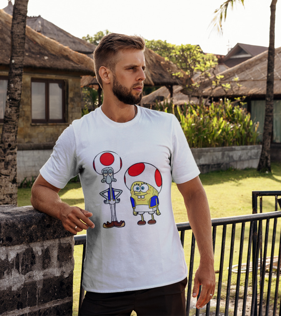 Toad Squidward Spongebob Crossover Super Mario Game Characters T-Shirt