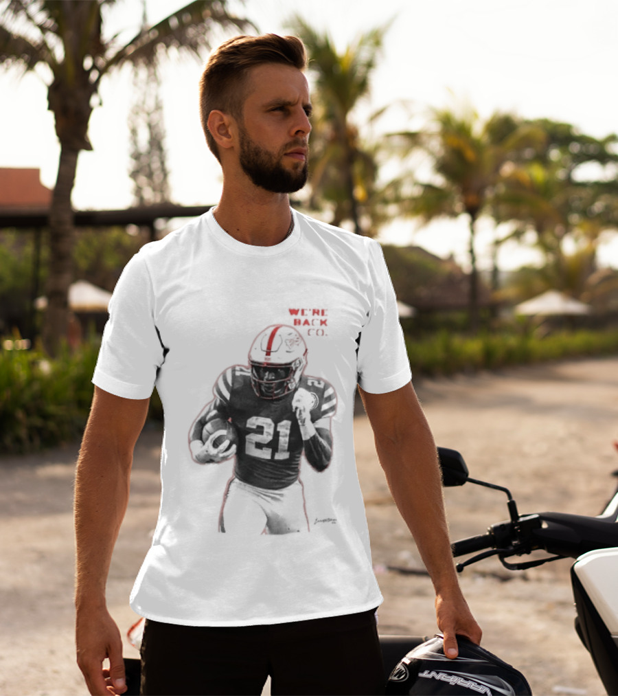 We're Back CO EMoney Backfield Football Player Number 21 Football Helmet Illustrated T-Shirt