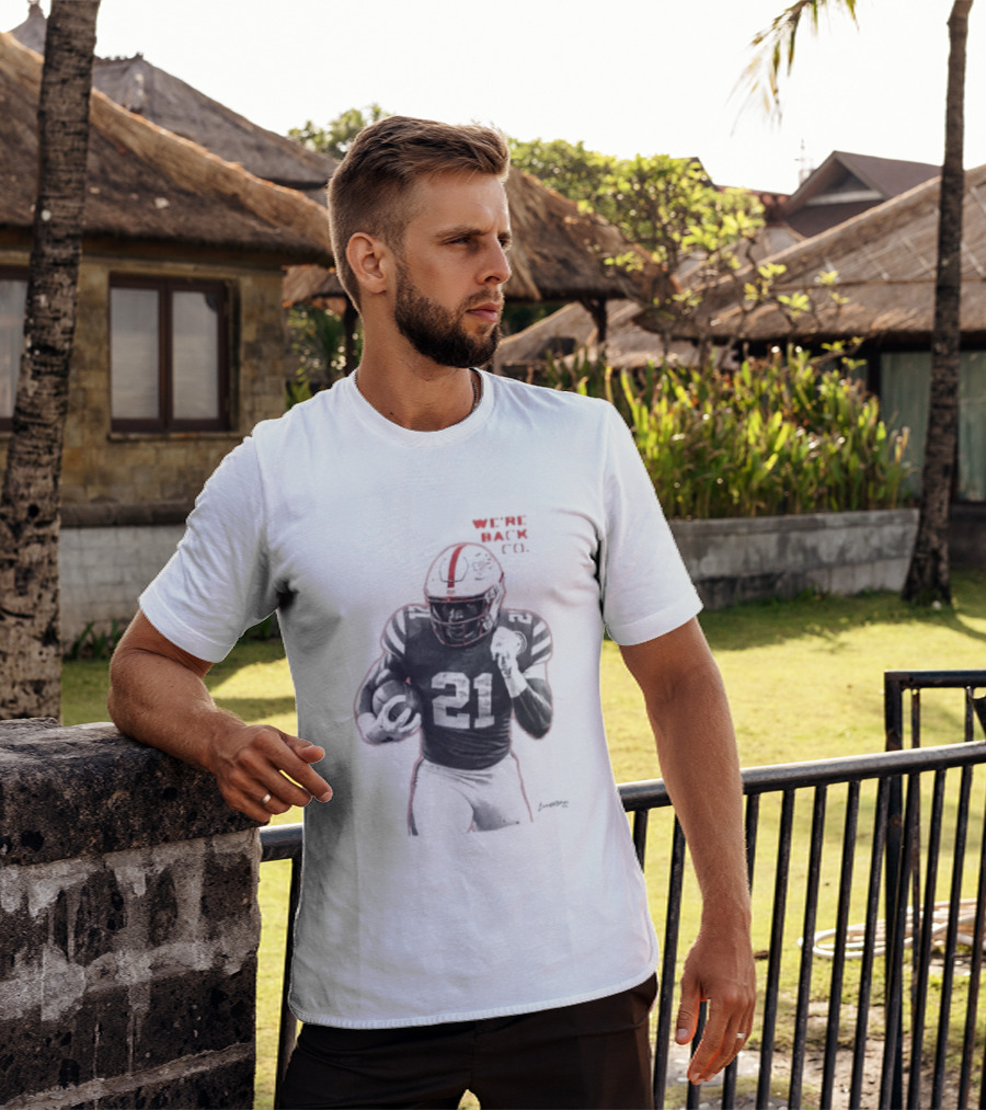 We're Back CO EMoney Backfield Football Player Number 21 Football Helmet Illustrated T-Shirt