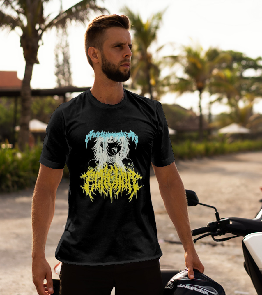 Anime Girl Emo Goth Aesthetic Crybaby Hardcore Chained Heart Cross Earrings T-Shirt
