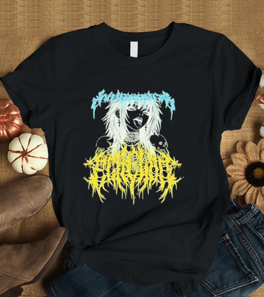Anime Girl Emo Goth Aesthetic Crybaby Hardcore Chained Heart Cross Earrings T-Shirt