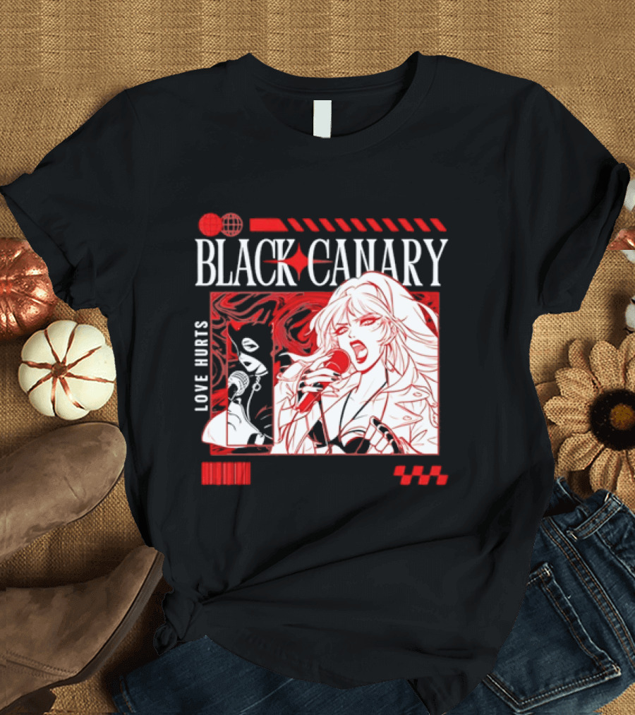 Black Canary Love Hurts DC Comics Superhero Microphone Music Scene T-Shirt