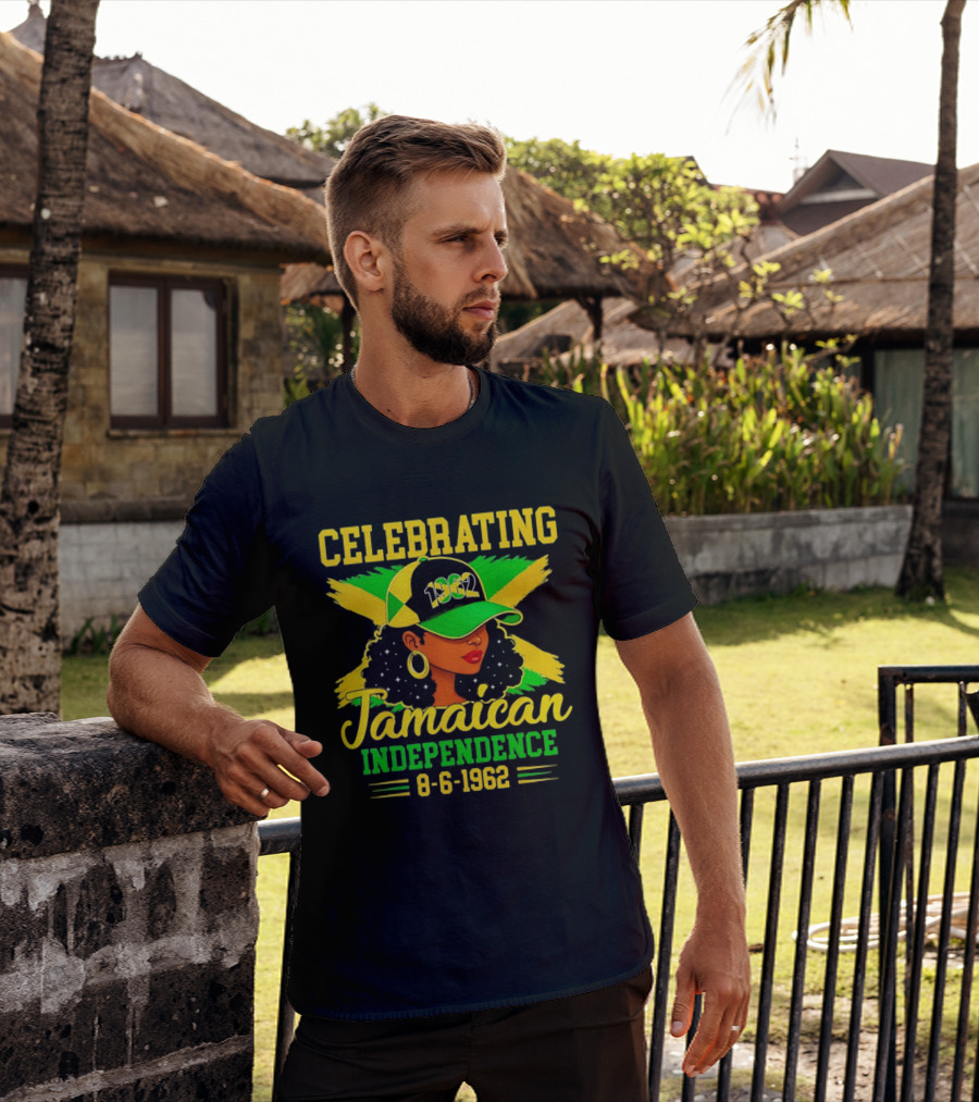 Celebrating Jamaican Independence 1962 Hat Woman And Flag 8 6 1962 T-Shirt
