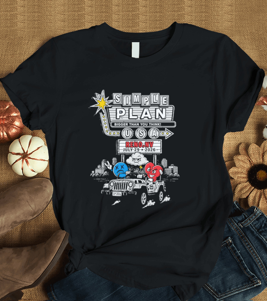 Bigger Than You Think Simple Plan USA Tour Reno NV 2026 Jeep Adventure T-Shirt