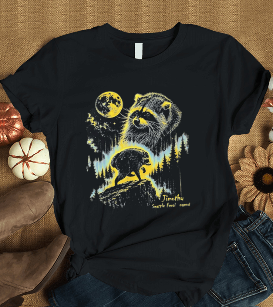 Timothy Seattle Feral Legend Raccoon Wildlife Moon Night Scene T-Shirt