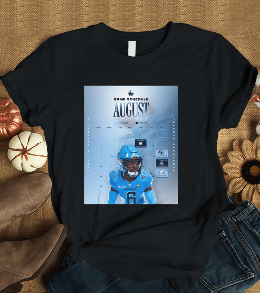 Toronto Argonauts August Game Schedule 2023 CFL Football Player Calendar T-Shirt