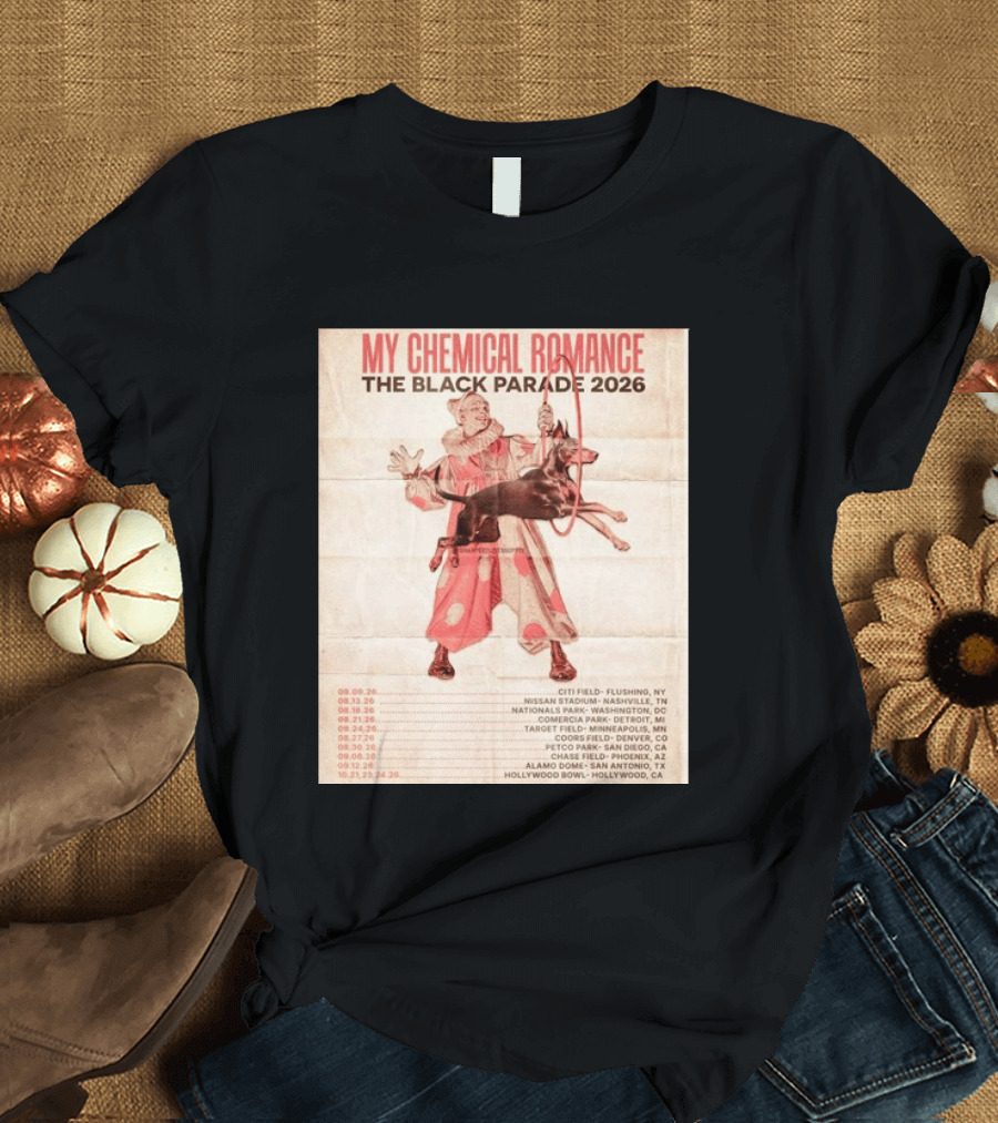 My Chemical Romance The Black Parade 2026 Tour Dates Clown And Dog T-Shirt