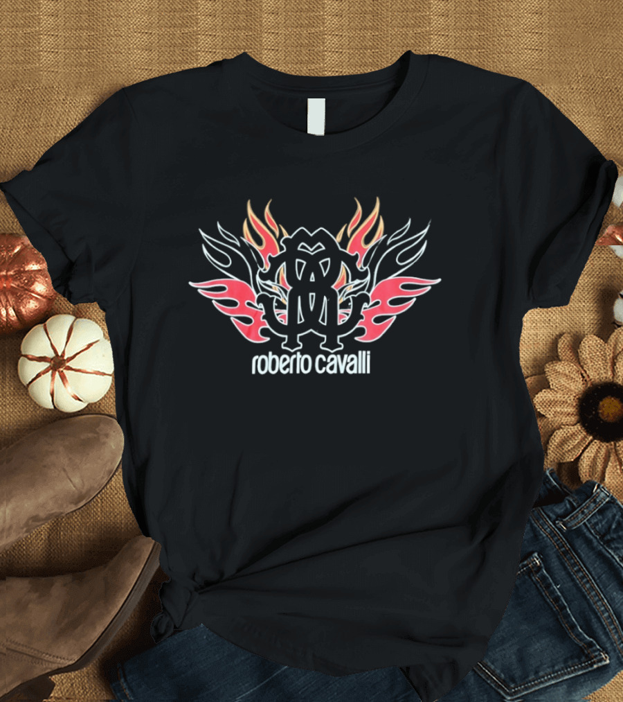 Roberto Cavalli Flaming Logo Fashion T-Shirt
