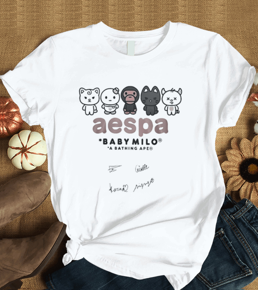 Aespa Collaboration With Baby Milo A Bathing Ape And Karina Winter T-Shirt