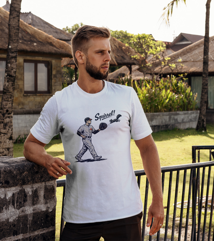 Baseball Player With Glove And Squirrel Chase T-Shirt