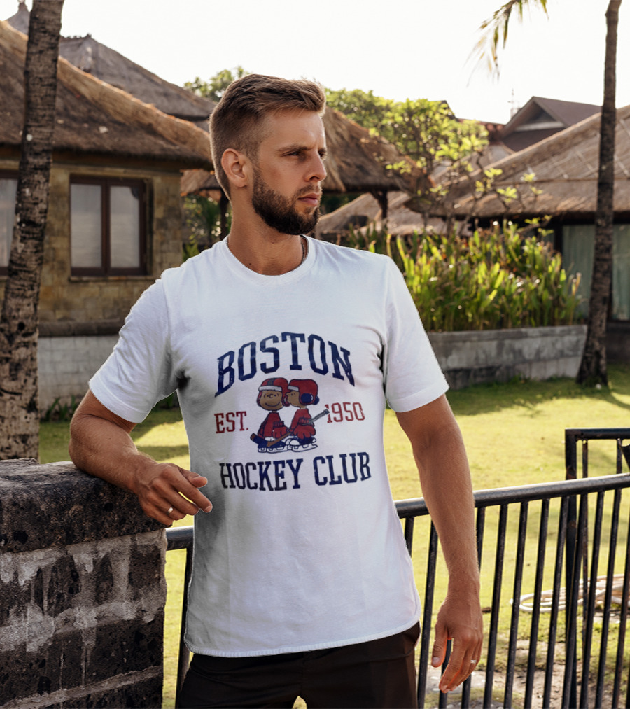 Boston Hockey Club Est 1950 Peanuts Characters Distressed T-Shirt