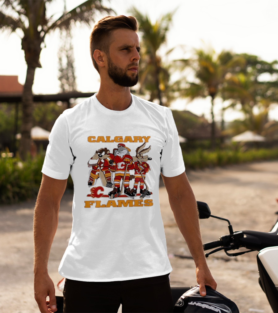 Calgary Flames Looney Tunes Bugs Bunny Hockey Team Characters T-Shirt