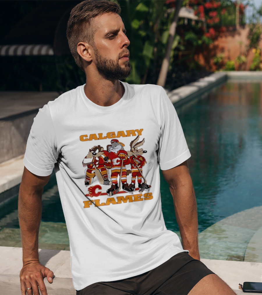 Calgary Flames Looney Tunes Bugs Bunny Hockey Team Characters T-Shirt