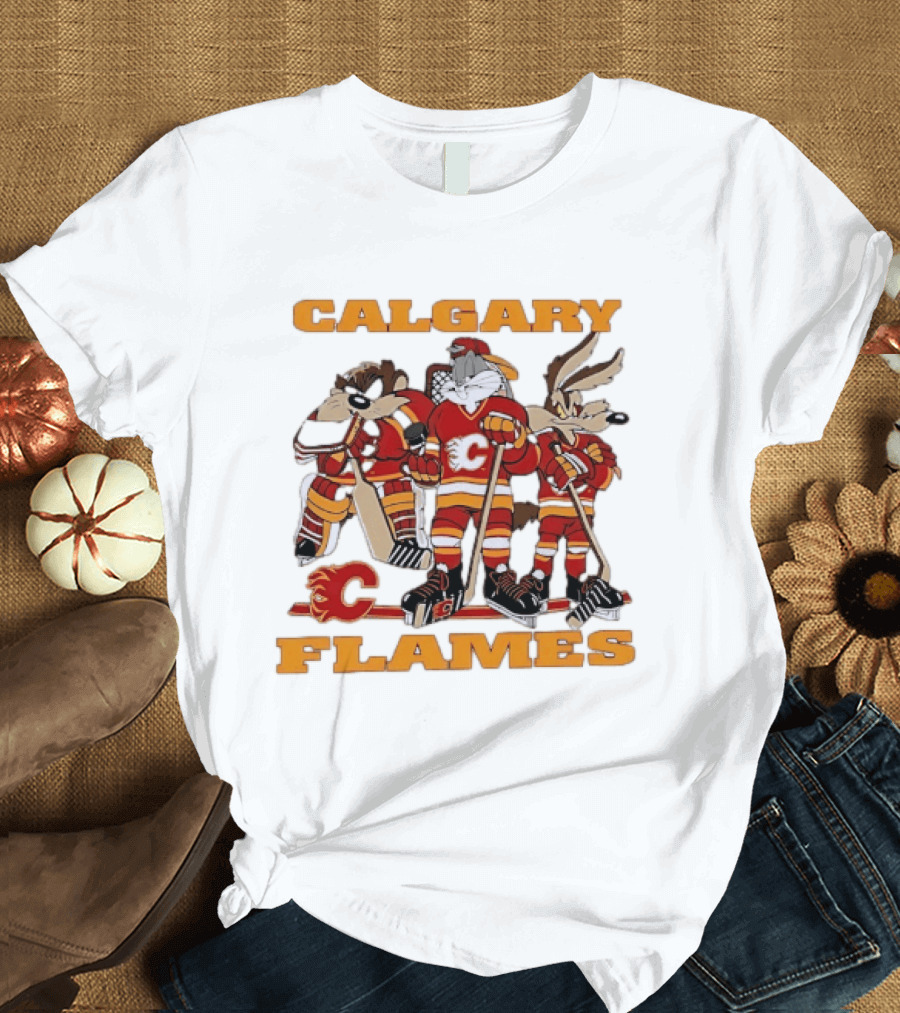 Calgary Flames Looney Tunes Bugs Bunny Hockey Team Characters T-Shirt