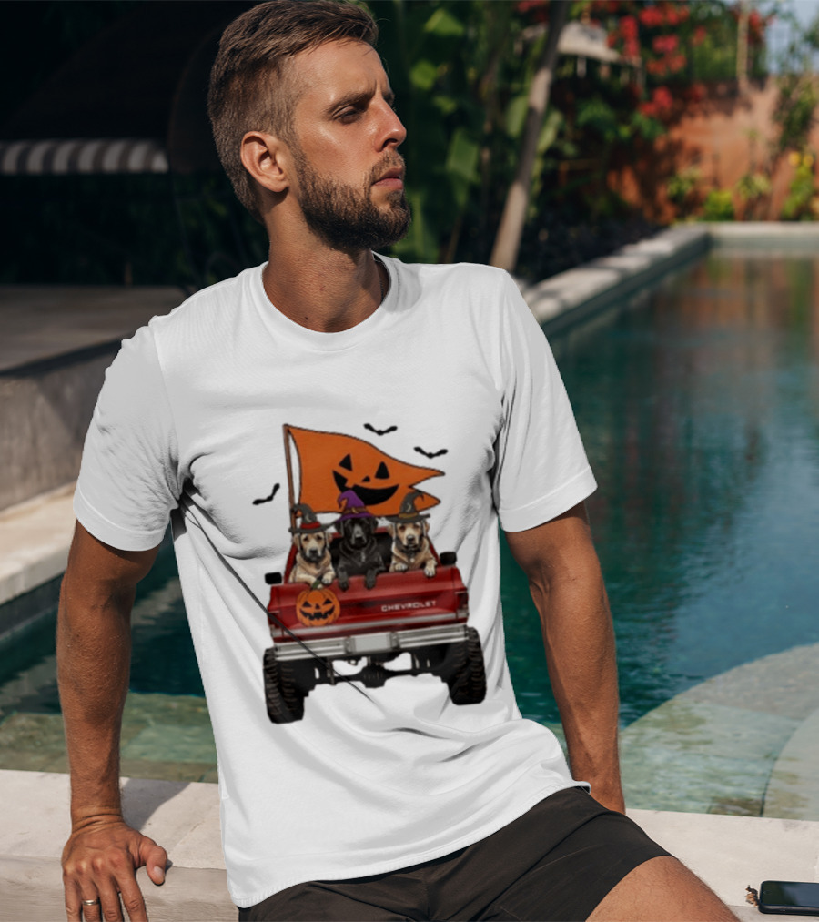 Chevrolet Halloween Dogs In Truck With Pumpkin And Bats T-Shirt