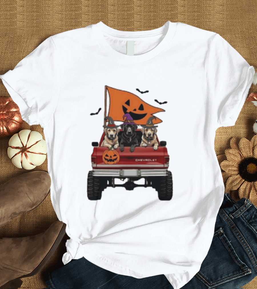 Chevrolet Halloween Dogs In Truck With Pumpkin And Bats T-Shirt