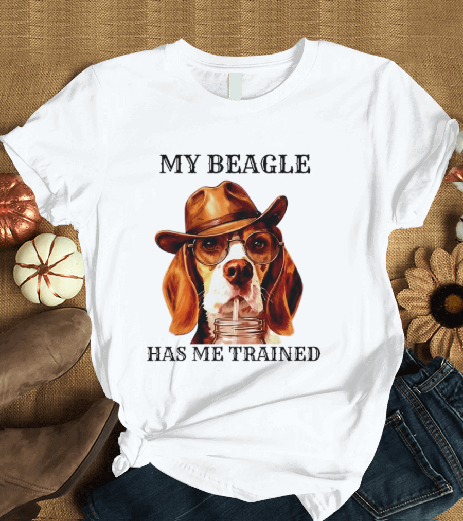 My Beagle Has Me Trained Cowboy Beagle With Hat And Glasses T-Shirt